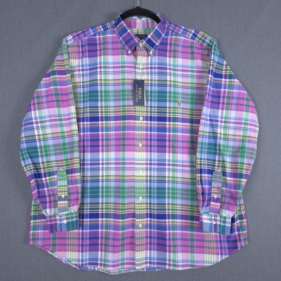 Polo Ralph Lauren Oxford Shirt Mens 2XB Colorful Plaid Long Sleeve Button Up New
